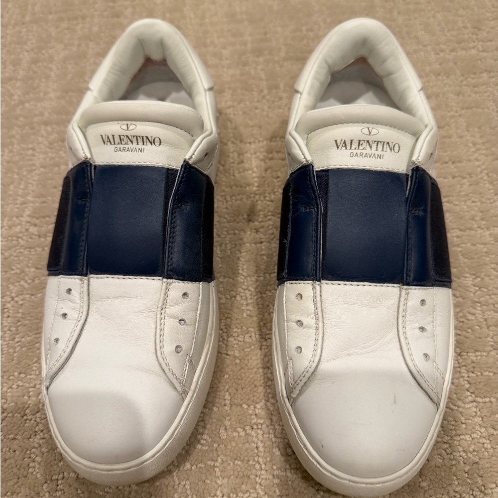Valentino Garavani Navy and White Leather Sneakers